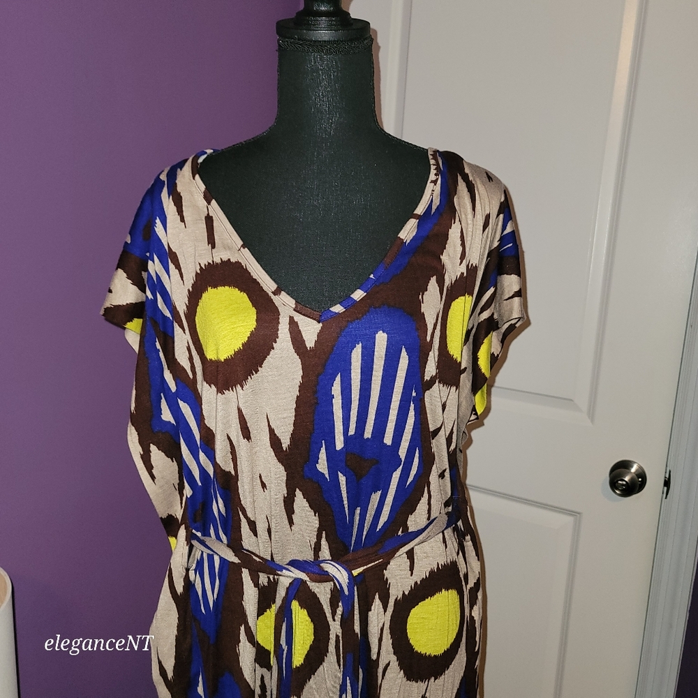 Le' Croix Vibrant Patterned Dress with  Fabric Belt Sz; L NWT - Picture 10 of 12